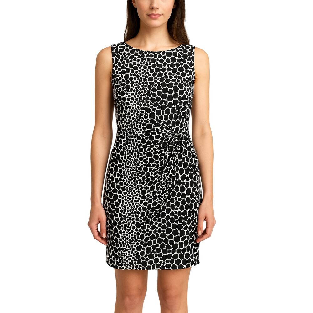 Maggy London 1970s Vintage Black White Wrap Midi Party Dress Sz 4 Abstract Print